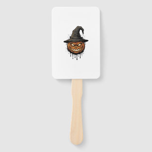 Vintage Witch Hat Pumpkin Halloween Graphic_1 Hand Fan