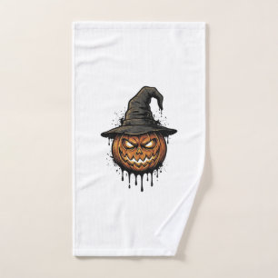 Vintage Witch Hat Pumpkin Halloween Graphic_1 Hand Towel