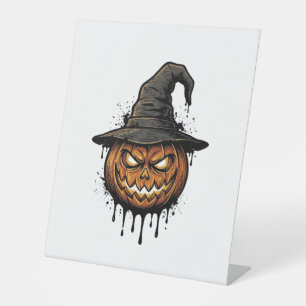 Vintage Witch Hat Pumpkin Halloween Graphic_1 Pedestal Sign