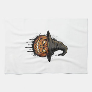 Vintage Witch Hat Pumpkin Halloween Graphic_1 Tea Towel