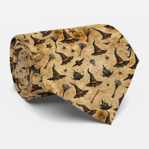 Vintage Witch Hats & Broomsticks Halloween Pattern Tie