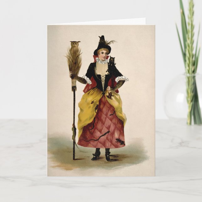 Vintage Witch Illustration Halloween Card (Front)