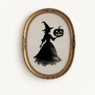 Vintage Witch Jack-o-Lantern Halloween Poster
