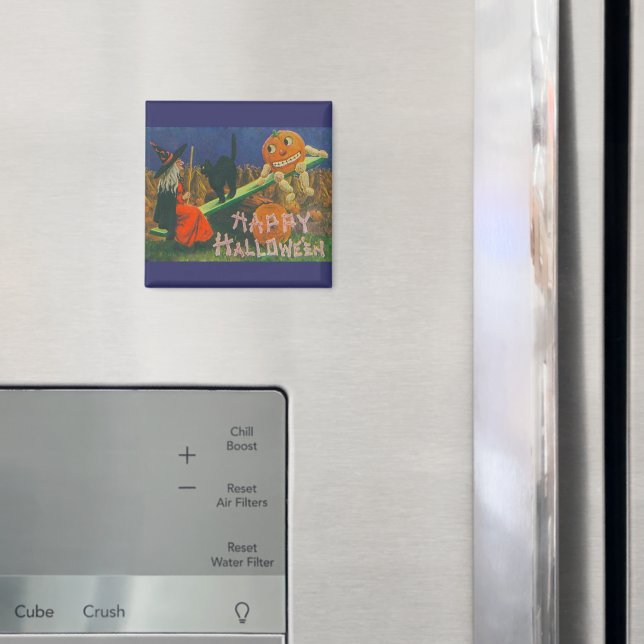 Vintage Witch & Jack o' Lanterns Play Time Magnet (In Situ (Fridge))