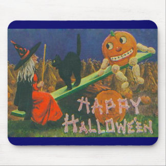 Vintage Witch & Jack o' Lanterns Play Time Mouse Mat