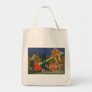 Vintage Witch & Jack o' Lanterns Play Time Tote Bag