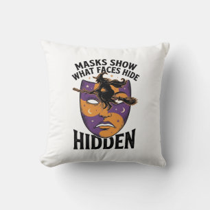 Vintage Witch Mask Halloween Face Illusion Art_1 Cushion