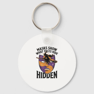 Vintage Witch Mask Halloween Face Illusion Art_1 Key Ring