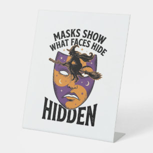 Vintage Witch Mask Halloween Face Illusion Art_1 Pedestal Sign