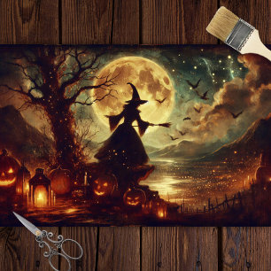 Vintage Witch Moonlight Halloween Decoupage Tissue Paper