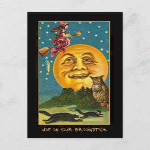 Vintage Witch Over Moon With Bloody Text Invite