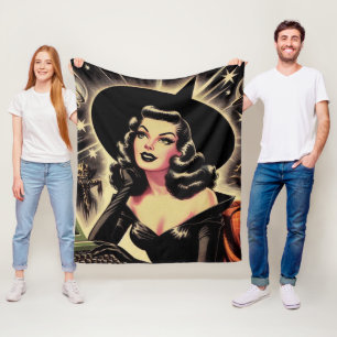 Vintage Witch Pin Up Fleece Blanket