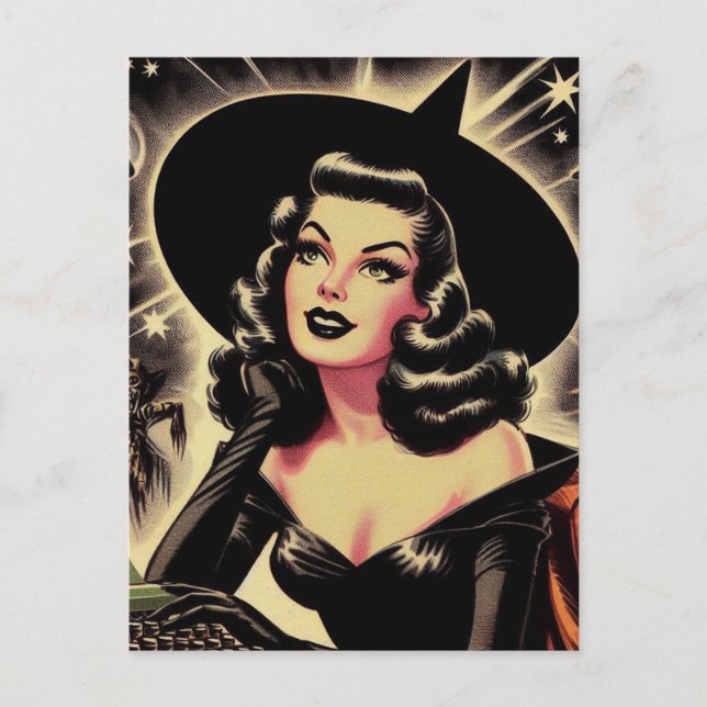 Vintage Witch Pin Up Postcard (Front)