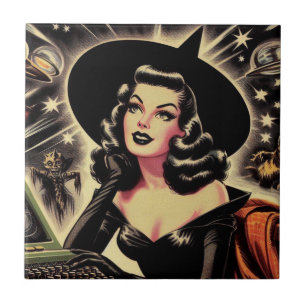Vintage Witch Pin Up Tile