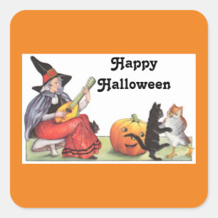 Vintage Witch Playing Music Square Sticker