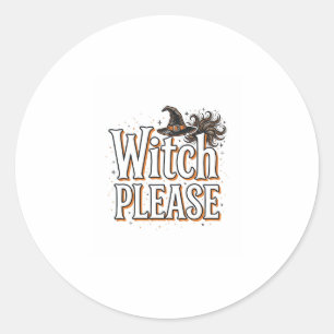 Vintage Witch Please Halloween Vector Design_1 Classic Round Sticker