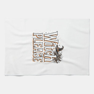 Vintage Witch Please Halloween Vector Design_1 Tea Towel