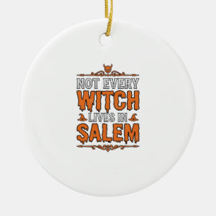 Vintage Witch Salem Halloween Typography Design_1 Ceramic Tree Decoration