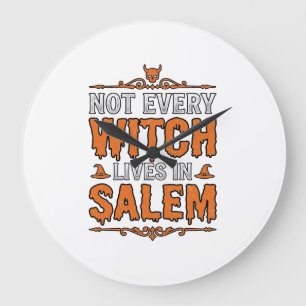 Vintage Witch Salem Halloween Typography Design_1 Large Clock