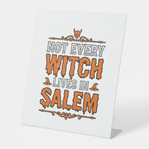 Vintage Witch Salem Halloween Typography Design_1 Pedestal Sign