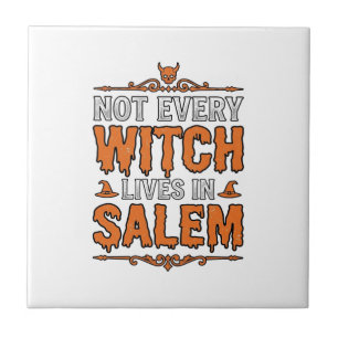 Vintage Witch Salem Halloween Typography Design_1 Tile