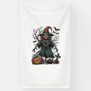 Vintage Witch Scarecrow Halloween Pumpkin Shirt De Banner
