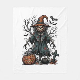 Vintage Witch Scarecrow Halloween Pumpkin Shirt De Fleece Blanket