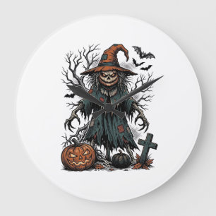 Vintage Witch Scarecrow Halloween Pumpkin Shirt De Large Clock