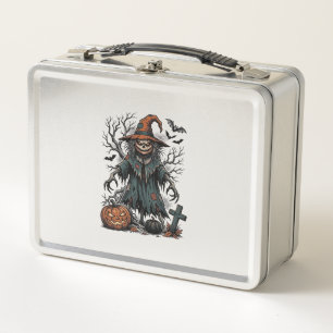 Vintage Witch Scarecrow Halloween Pumpkin Shirt De Metal Lunch Box