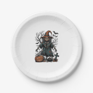 Vintage Witch Scarecrow Halloween Pumpkin Shirt De Paper Plate