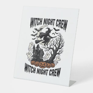 Vintage Witch Shirt Halloween Coven Night Graphic_ Pedestal Sign