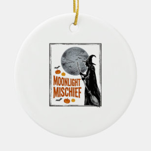 Vintage Witch Shirt Halloween Moon Silhouette_1 Ceramic Tree Decoration