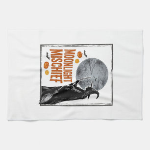 Vintage Witch Shirt Halloween Moon Silhouette_1 Tea Towel