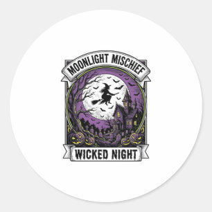 Vintage Witch Shirt Moonlit Haunted Halloween Art_ Classic Round Sticker