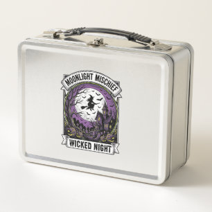 Vintage Witch Shirt Moonlit Haunted Halloween Art_ Metal Lunch Box