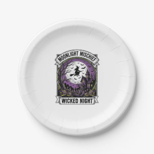 Vintage Witch Shirt Moonlit Haunted Halloween Art_ Paper Plate