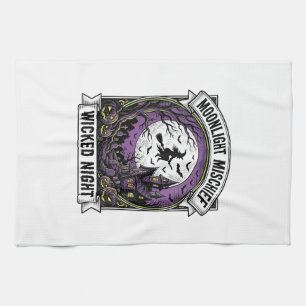 Vintage Witch Shirt Moonlit Haunted Halloween Art_ Tea Towel