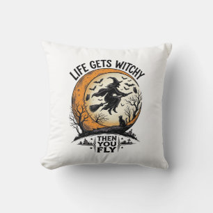 Vintage Witch Shirt Retro Halloween Flying Witch A Cushion