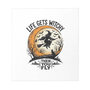 Vintage Witch Shirt Retro Halloween Flying Witch A Notepad