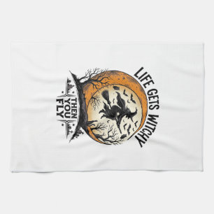 Vintage Witch Shirt Retro Halloween Flying Witch A Tea Towel