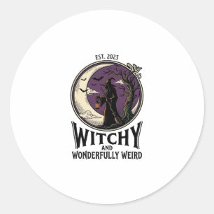 Vintage Witch Shirt With Spooky Moon Halloween Art Classic Round Sticker