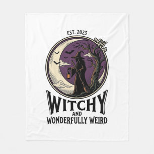 Vintage Witch Shirt With Spooky Moon Halloween Art Fleece Blanket