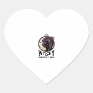 Vintage Witch Shirt With Spooky Moon Halloween Art Heart Sticker