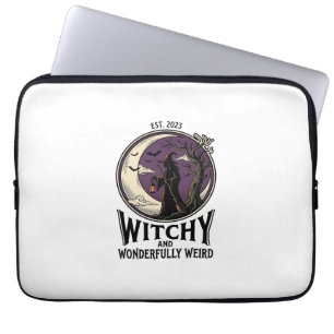 Vintage Witch Shirt With Spooky Moon Halloween Art Laptop Sleeve