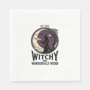 Vintage Witch Shirt With Spooky Moon Halloween Art Napkin
