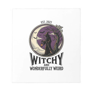 Vintage Witch Shirt With Spooky Moon Halloween Art Notepad