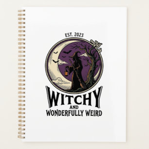 Vintage Witch Shirt With Spooky Moon Halloween Art Planner