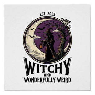 Vintage Witch Shirt With Spooky Moon Halloween Art Poster