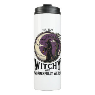 Vintage Witch Shirt With Spooky Moon Halloween Art Thermal Tumbler