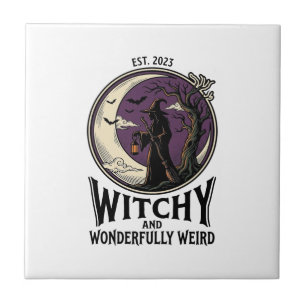 Vintage Witch Shirt With Spooky Moon Halloween Art Tile